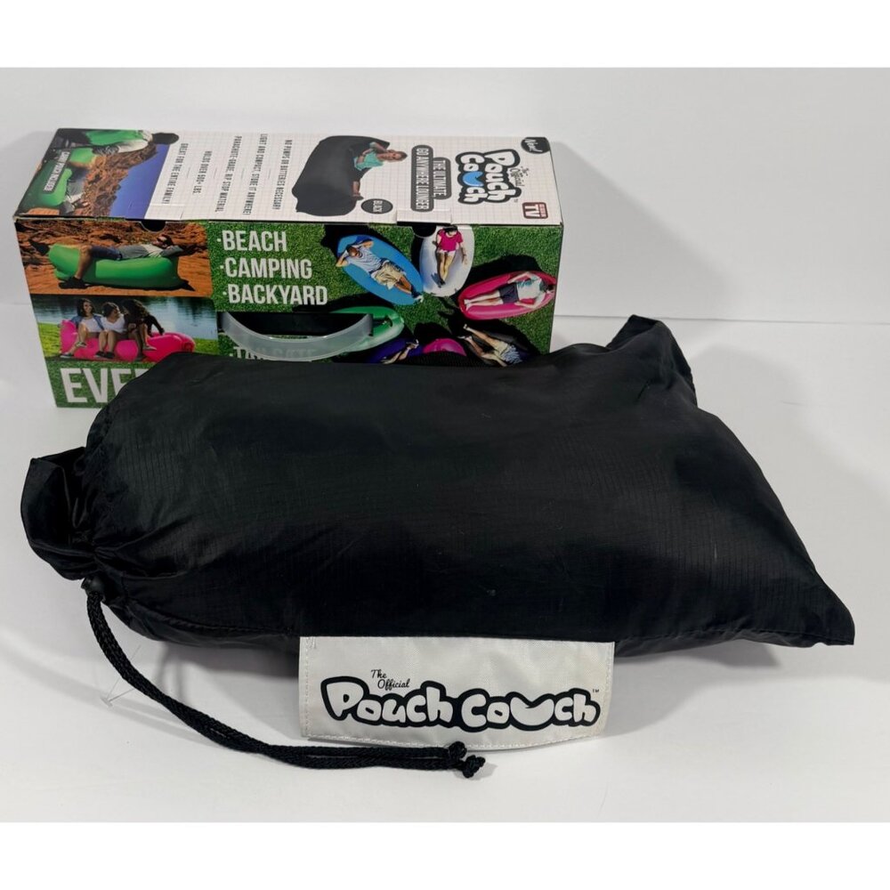 Official Pouch Couch Go Anywhere Inflatable Lounger Black Portable Chair Sofa